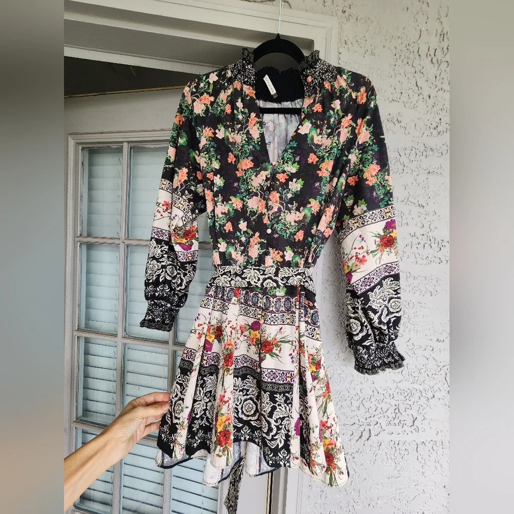 ALICE + OLIVIA ANIS FLORAL MOCK NECK MINI DRESS Sz 6 - Picture 7 of 12